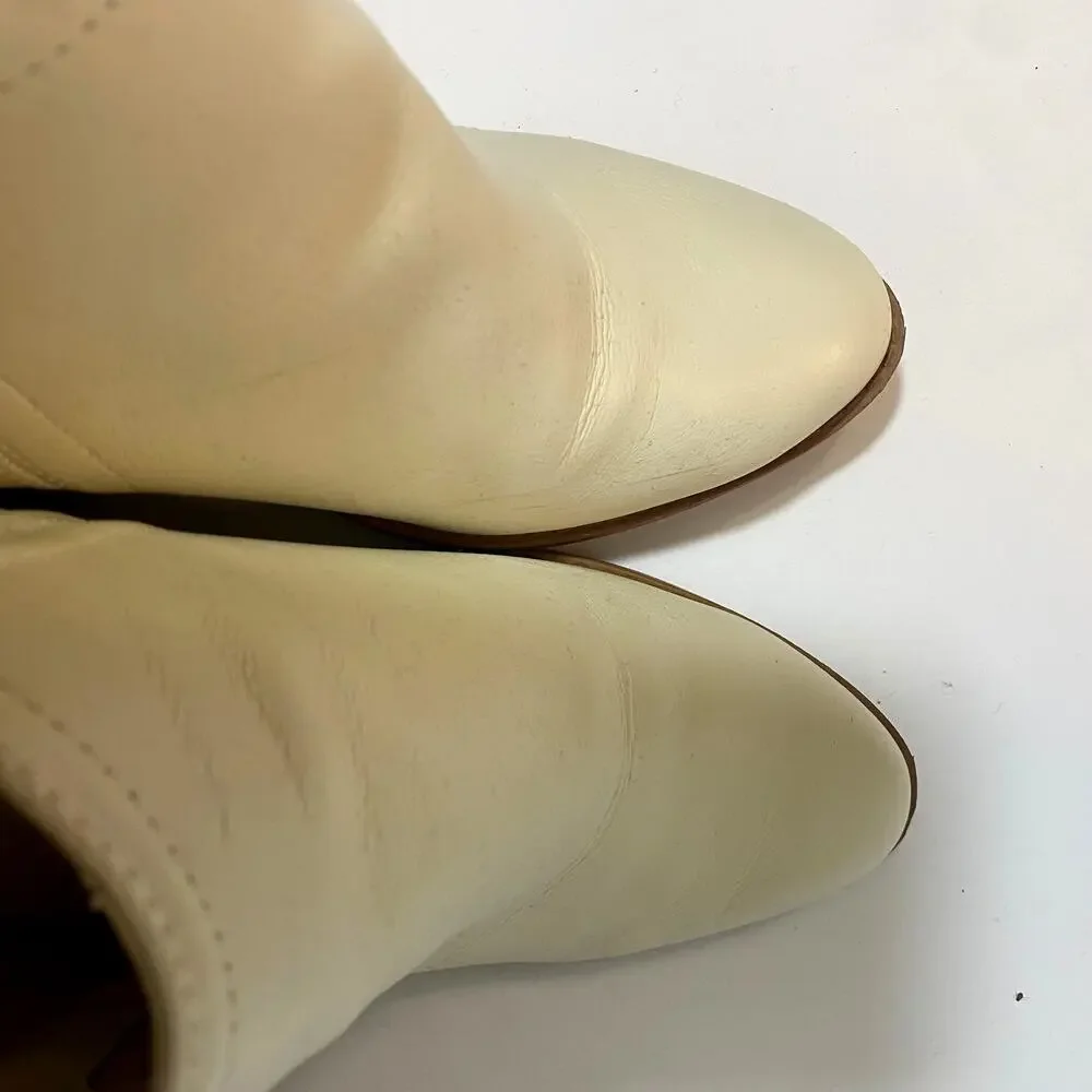 Joie Kayden Off White Cream Faux Leather Heeled Ankle Boots Block Heel Sz 10